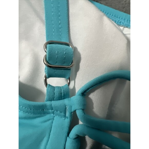 Michael Kors Womens 10 Light blue 1 Piece Bathing Suit Lace up Back Logo Tag - Picture 6 of 10